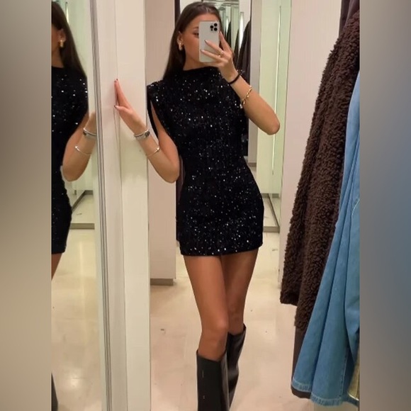 Zara SHOULDER PADS SEQUIN DRESS ZW COLLECTION - Picture 10 of 17